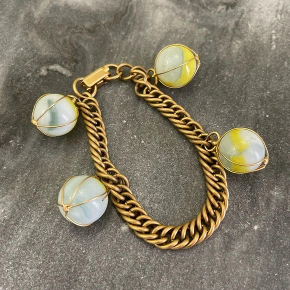 Vintage Marble Wire Wrapped Gold Charm Bracelet - Picture 3 of 11